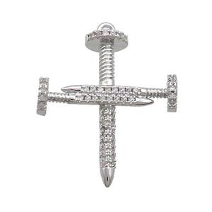 Copper Tack Pendant Pave Zircon Cross Platinum Plated, approx 22-25mm