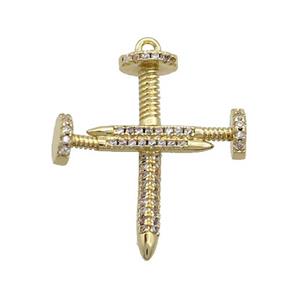 Copper Tack Pendant Pave Zircon Cross Gold Plated, approx 22-25mm