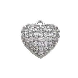 Copper Heart Pendant Pave Zircon Platinum Plated, approx 12mm