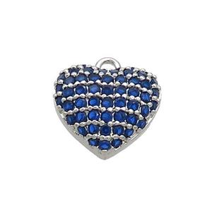 Copper Heart Pendant Pave Blue Zircon Platinum Plated, approx 12mm