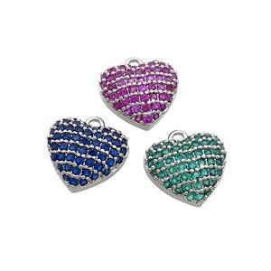 Copper Heart Pendant Pave Zircon Platinum Plated Mixed, approx 12mm