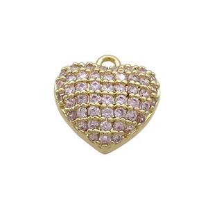 Copper Heart Pendant Pave Pink Zircon Gold Plated, approx 12mm