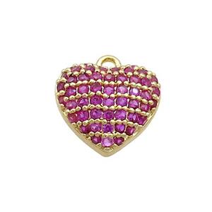 Copper Heart Pendant Pave Hotpink Zircon Gold Plated, approx 12mm
