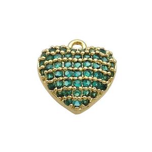Copper Heart Pendant Pave Green Zircon Gold Plated, approx 12mm