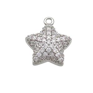 Copper Star Pendant Pave Zircon Platinum Plated, approx 13mm
