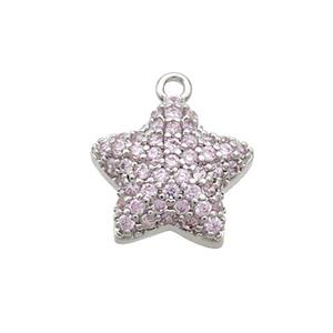 Copper Star Pendant Pave Pink Zircon Platinum Plated, approx 13mm