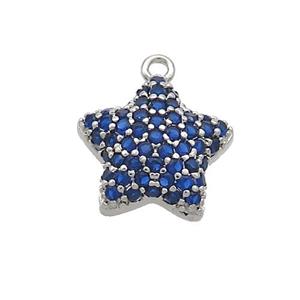 Copper Star Pendant Pave Blue Zircon Platinum Plated, approx 13mm