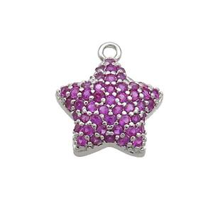 Copper Star Pendant Pave Hotpink Zircon Platinum Plated, approx 13mm