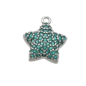 Copper Star Pendant Pave Green Zircon Platinum Plated, approx 13mm