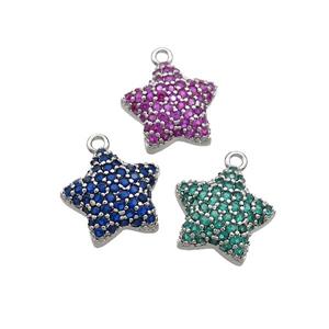 Copper Star Pendant Pave Zircon Platinum Plated Mixed, approx 13mm