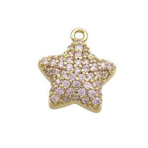 Copper Star Pendant Pave Pink Zircon Gold Plated, approx 13mm