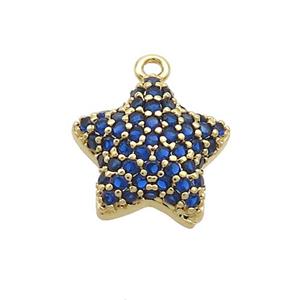 Copper Star Pendant Pave Blue Zircon Gold Plated, approx 13mm