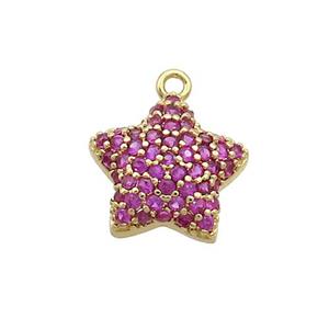 Copper Star Pendant Pave Hotpink Zircon Gold Plated, approx 13mm