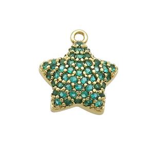 Copper Star Pendant Pave Green Zircon Gold Plated, approx 13mm