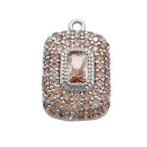 Copper Rectangle Pendant Pave Champagne Zircon Platinum Plated, approx 10-14mm