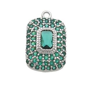 Copper Rectangle Pendant Pave Green Zircon Platinum Plated, approx 10-14mm