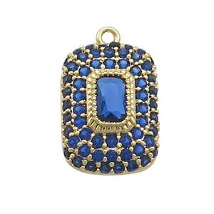 Copper Rectangle Pendant Pave Blue Zircon Gold Plated, approx 10-14mm