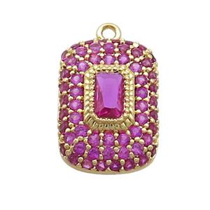 Copper Rectangle Pendant Pave Fuchsia Zircon Gold Plated, approx 10-14mm