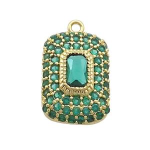 Copper Rectangle Pendant Pave Green Zircon Gold Plated, approx 10-14mm