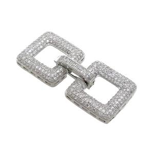 Copper Clasp Pave Zircon Platinum Plated Square, approx 18mm, 40mm