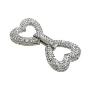 Copper Clasp Pave Zircon Platinum Plated Heart, approx 20mm, 40mm