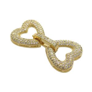 Copper Clasp Pave Zircon Gold Plated Heart, approx 20mm, 40mm