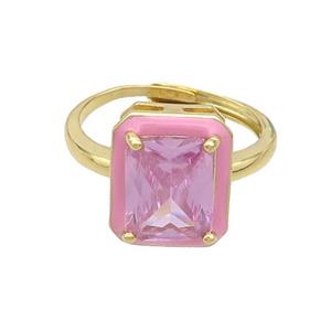 Copper Rings Pave Pink Crystal Glass Enamel Heart Adjustable Gold Plated, approx 11-13mm, 18mm dia