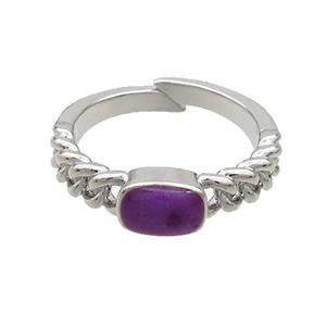 Copper Rings Purple Enamel Adjustable Platinum Plated, approx 5-7mm, 18mm dia