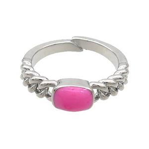 Copper Rings HOtpink Enamel Adjustable Platinum Plated, approx 5-7mm, 18mm dia