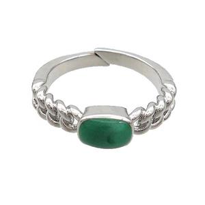 Copper Rings Green Enamel Adjustable Platinum Plated, approx 5-7mm, 18mm dia