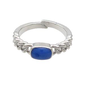 Copper Rings Blue Enamel Adjustable Platinum Plated, approx 5-7mm, 18mm dia