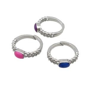 Copper Rings Enamel Adjustable Platinum Plated Mixed, approx 5-7mm, 18mm dia