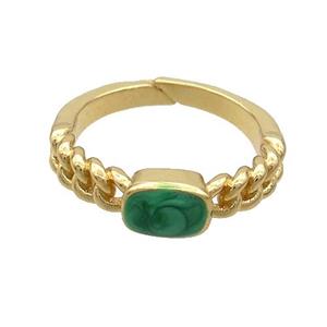 Copper Rings Green Enamel Adjustable Gold Plated, approx 5-7mm, 18mm dia