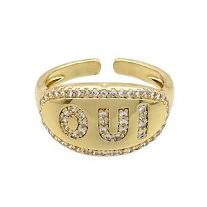 Copper Rings Pave Zircon OUI Gold Plated, approx 10-18mm, 18mm dia