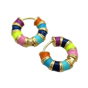 Copper Hoop Earrings Multicolor Enamel Gold Plated, approx 20mm dia