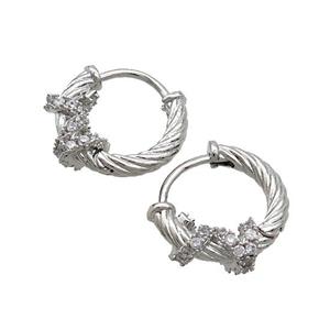 Copper Hoop Earrings Pave Zircon Platinum Plated, approx 16mm dia