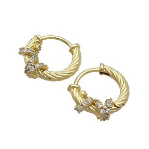 Copper Hoop Earrings Pave Zircon Gold Plated, approx 16mm dia