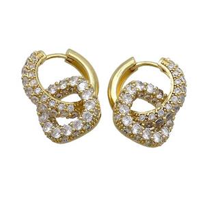 Copper Hoop Earrings Pave Zircon Gold Plated, approx 14mm, 18mm dia