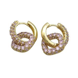 Copper Hoop Earrings Pave Pink Zircon Gold Plated, approx 14mm, 18mm dia