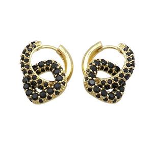 Copper Hoop Earrings Pave Black Zircon Gold Plated, approx 14mm, 18mm dia