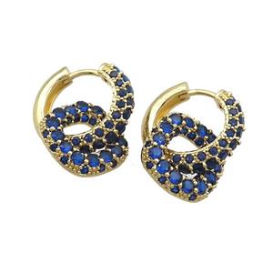 Copper Hoop Earrings Pave Blue Zircon Gold Plated, approx 14mm, 18mm dia
