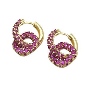 Copper Hoop Earrings Pave Fuchsia Zircon Gold Plated, approx 14mm, 18mm dia