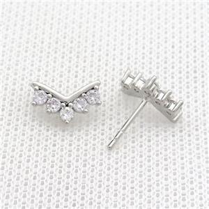 Copper Stud Earrings Pave Zircon Platinum Plated, approx 8-12mm