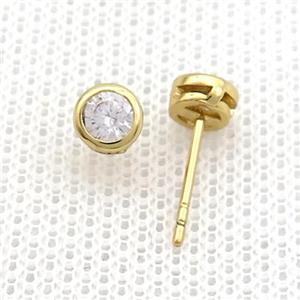 Copper Stud Earrings Pave Clear Zircon Gold Plated, approx 5mm