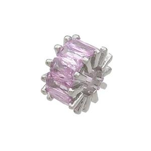 Copper Rondelle Beads Pave Pink Zircon Large Hole Platinum Plated, approx 10mm, 4mm hole