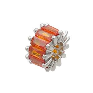 Copper Rondelle Beads Pave Orange Zircon Large Hole Platinum Plated, approx 10mm, 4mm hole
