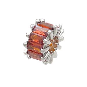 Copper Rondelle Beads Pave Red Zircon Large Hole Platinum Plated, approx 10mm, 4mm hole
