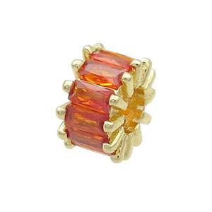 Copper Rondelle Beads Pave Orange Zircon Large Hole Gold Plated, approx 10mm, 4mm hole