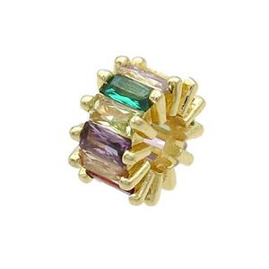 Copper Rondelle Beads Pave Multicolor Zircon Large Hole Gold Plated, approx 10mm, 4mm hole