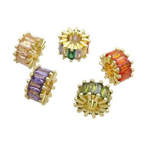 Copper Rondelle Beads Pave Zircon Large Hole Gold Plated Mixed, approx 10mm, 4mm hole